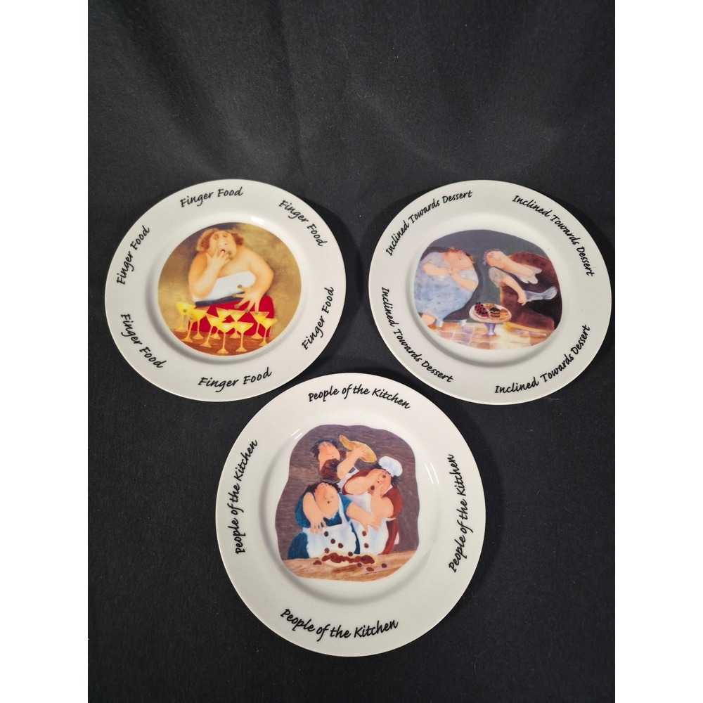 House of Prill Erika Oller Appetizer Plates Set of 3 Humorous Food Art 8 inch